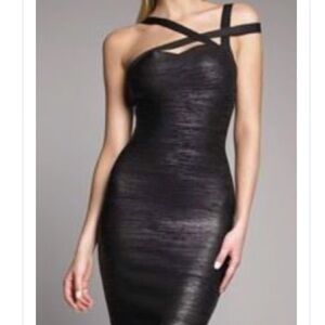 Herve Leger metalic Black Midi Dress